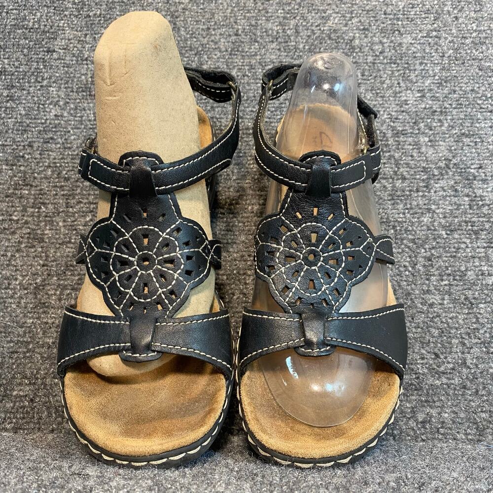 Clarks Leisa Taffy Black Leather Bendable Strappy Comfort Casual Sandals Women 8